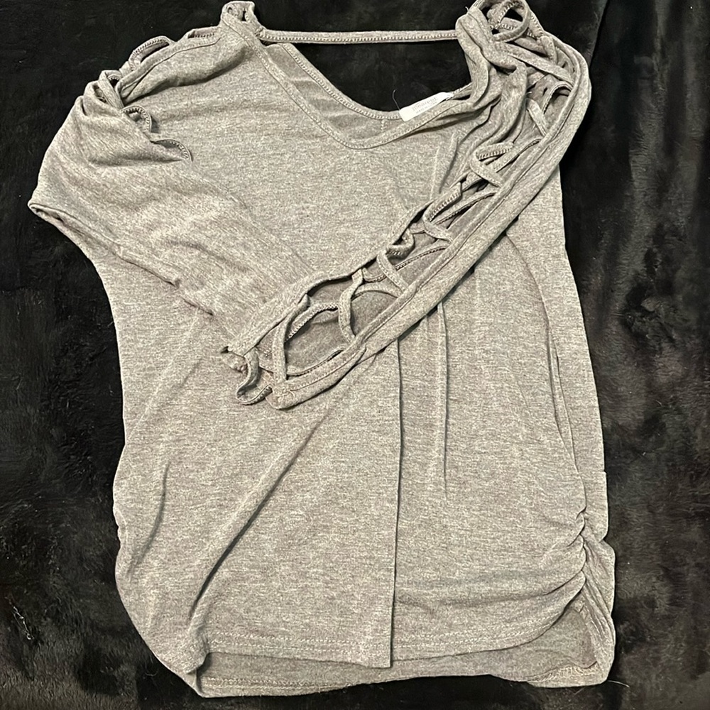 Grey Cutout Sleeve Top